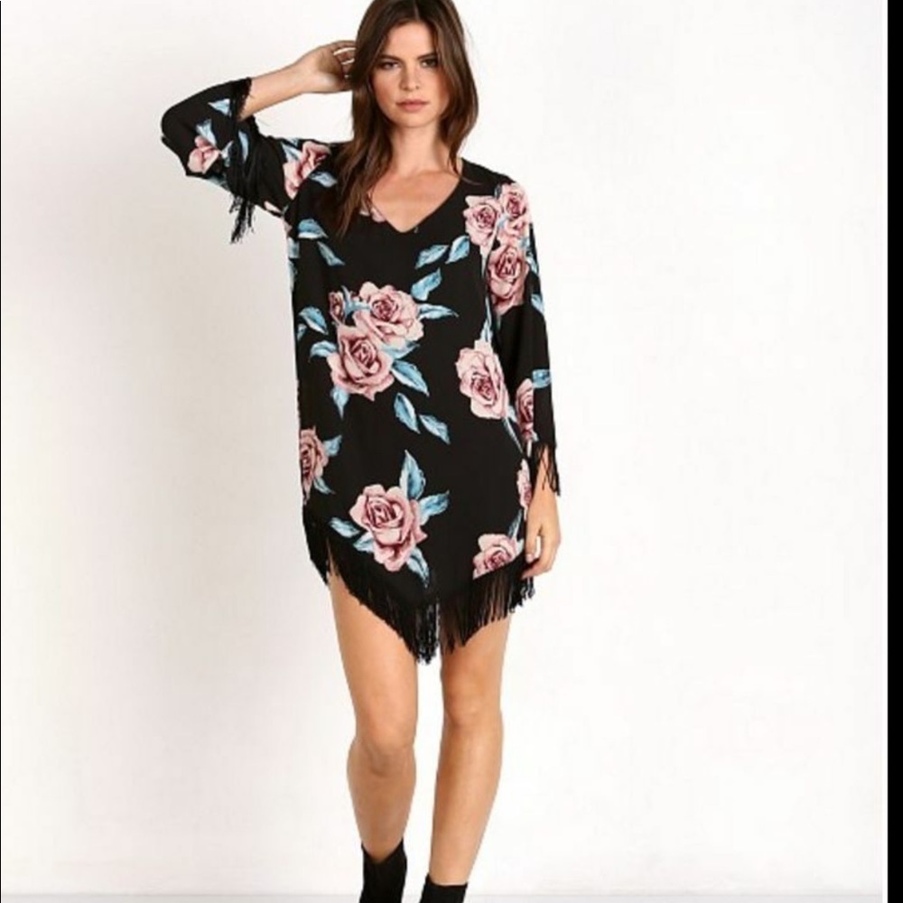 Show Me Your Mumu floral print with fringe Flower Hour dress Size XS